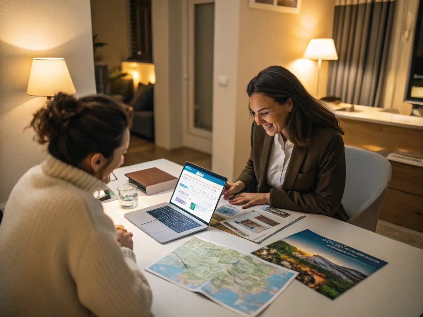 A travel agent helping a customer book a flight and plan their itinerary over the phone, highlighting personalized service.