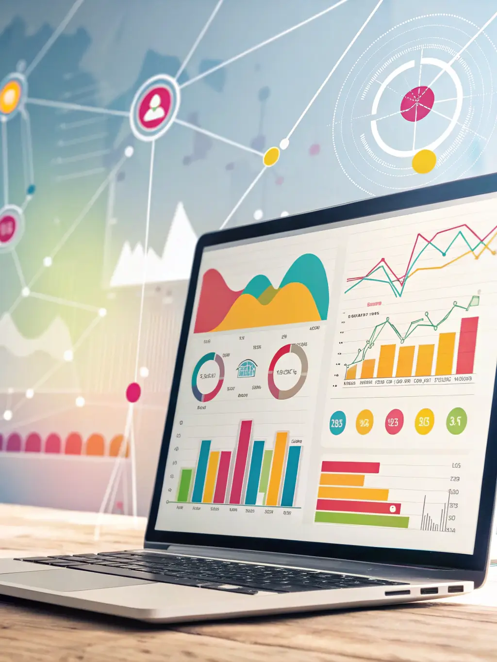 A vibrant image showcasing a successful PPC ad campaign, with metrics displayed on a dashboard, highlighting increased website traffic and conversions for a client.